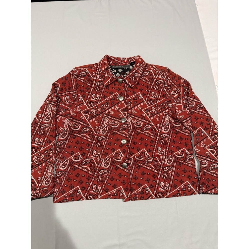 New Identity Women's L. Red Paisley Bandana Print Button Front Short Jacket - Picture 1 of 9